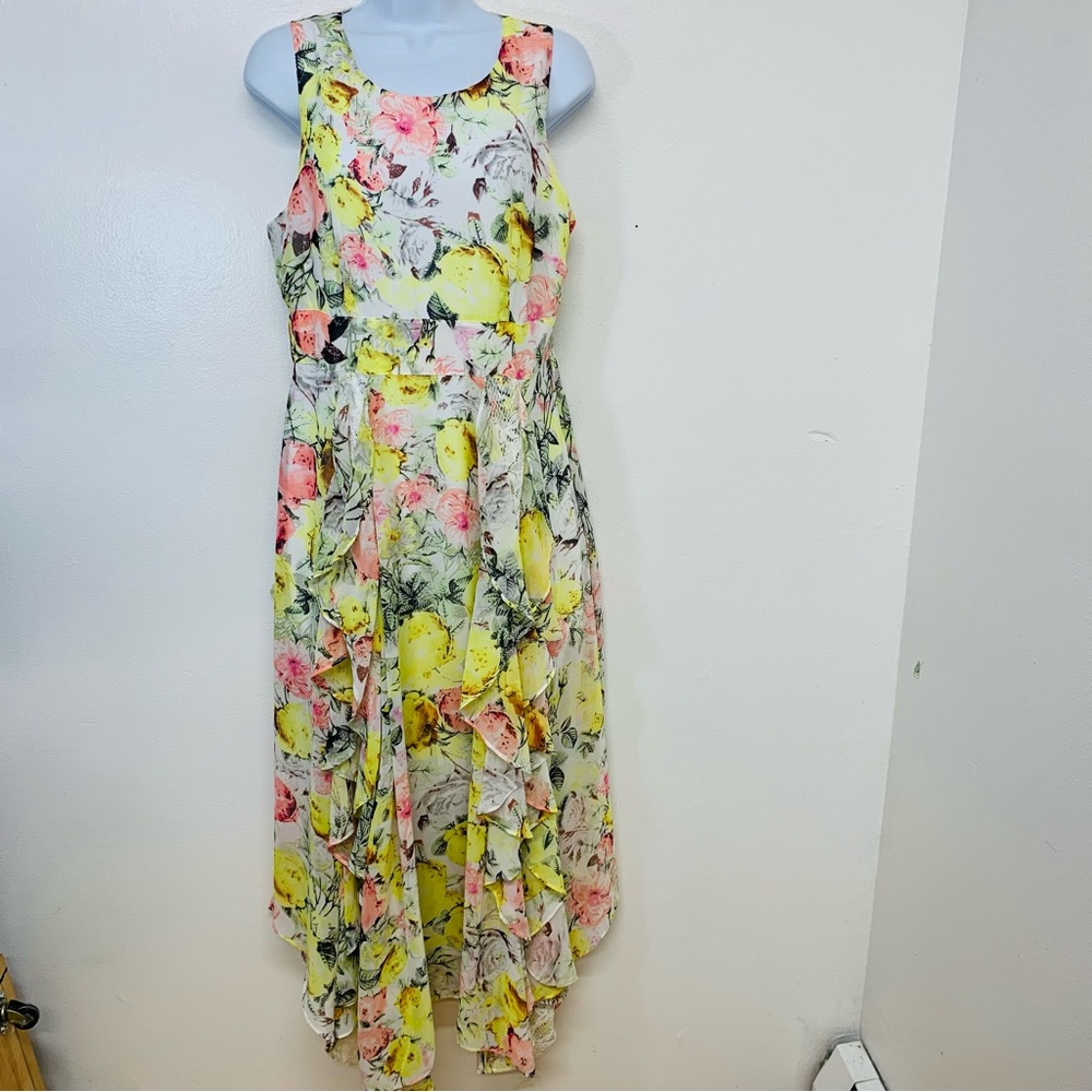 Inc Midi Dress 8 Empire Ruffle‎ Asymmetric Floral Lace Cottagecore Fairy Event
